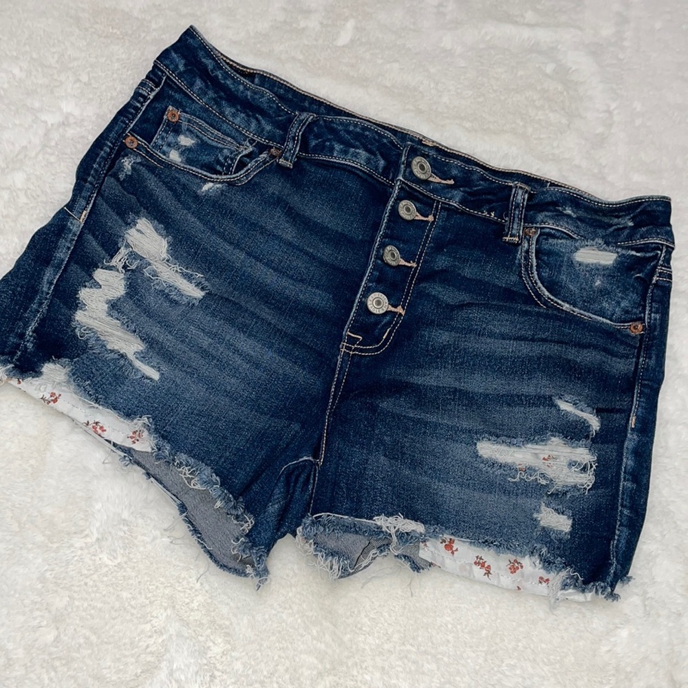 American Eagle High Waist Shortie Distressed Denim Shorts